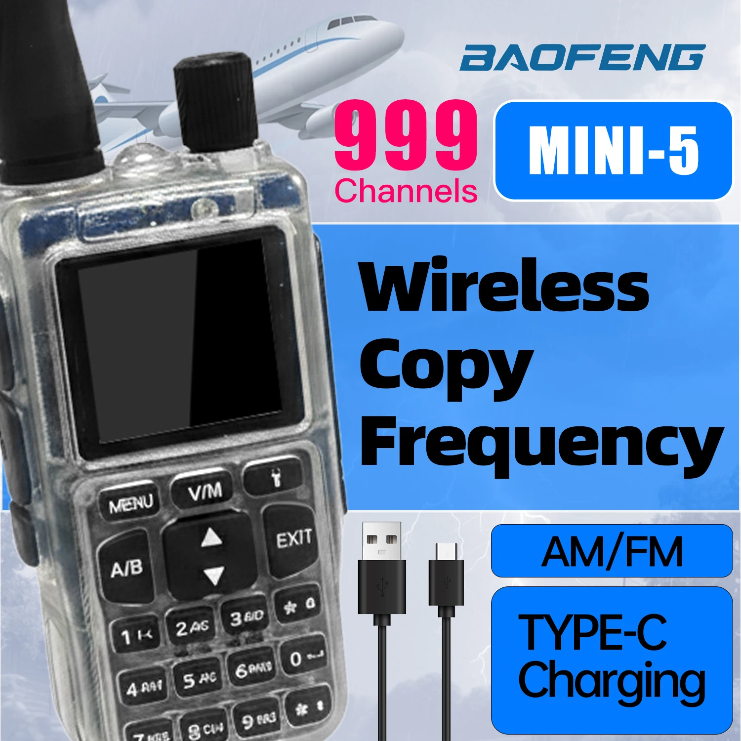 宝峰mini-5無線機、5wデュアルバンド双方向通信。-ワンボタンコピー機能付きcタイプ充電インターフェース。
