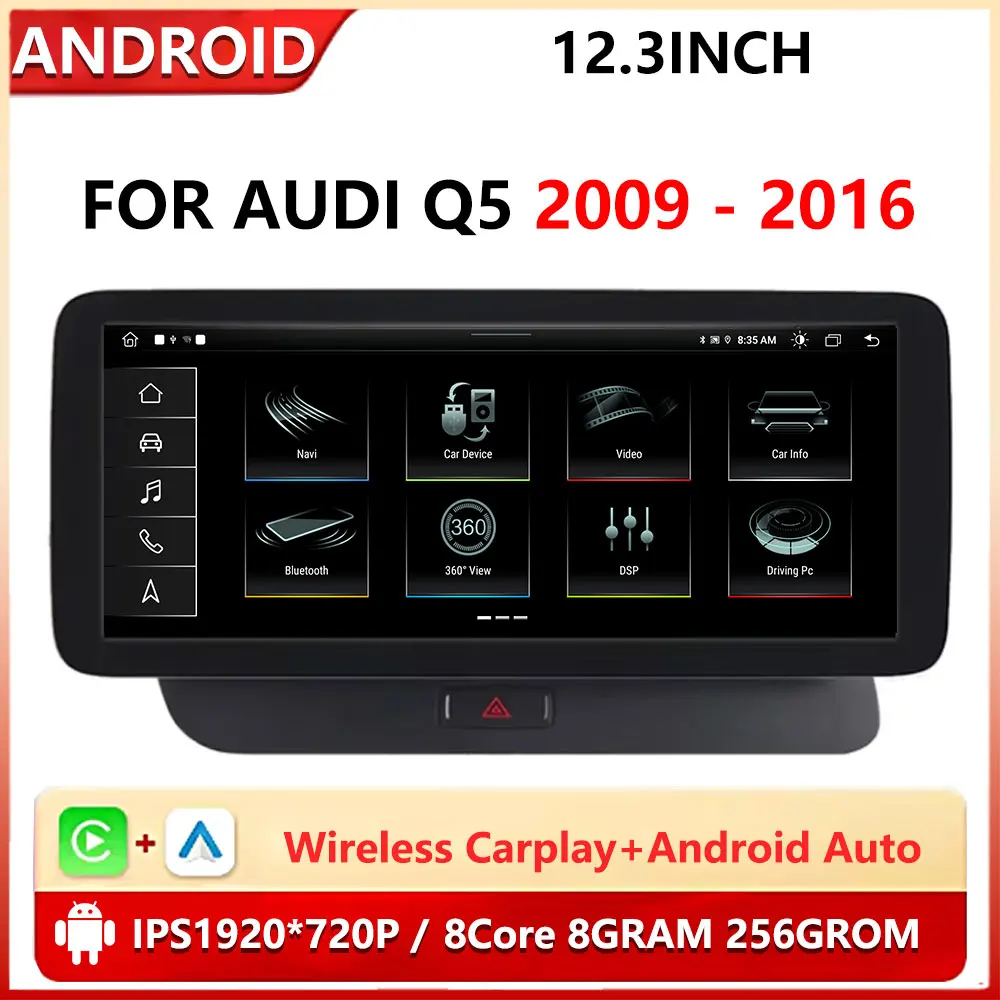 

12.3 inch 1920*720P Android Car Radio Video Multimedia Player For Audi Q5 2009 - 2016 HD Touch Screen GPS Navi 4G WiFi CarPlay