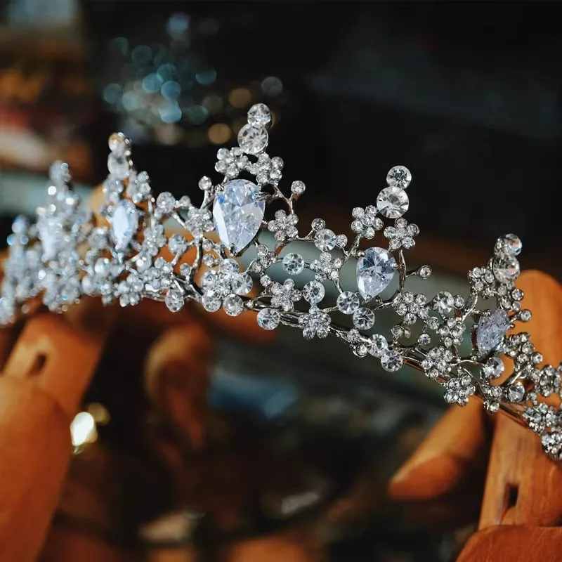 CC Bridal Crown Women Hair Accessories Engagement Headpiece Wedding Jewelry Flower Shape Crystal Diadem Shining Charm Gift FO003