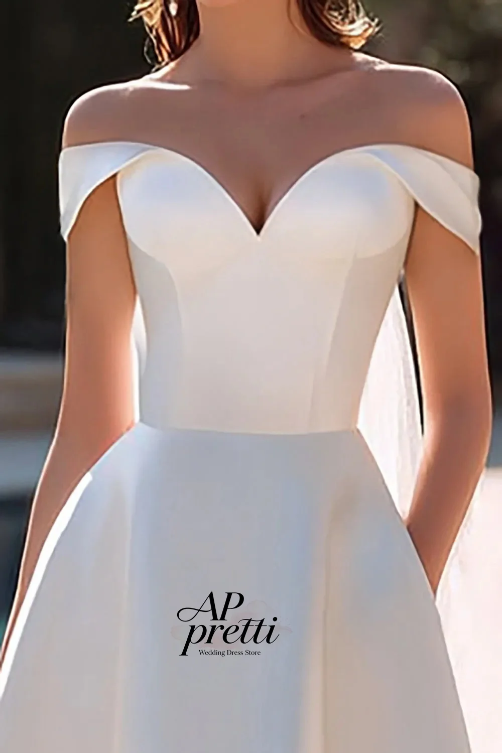 AP pretti Simple Off the Shoulder A-line Mini Bridal Gown Satin Draped Modern Short Wedding Dresses For Woman Customized  ﻿