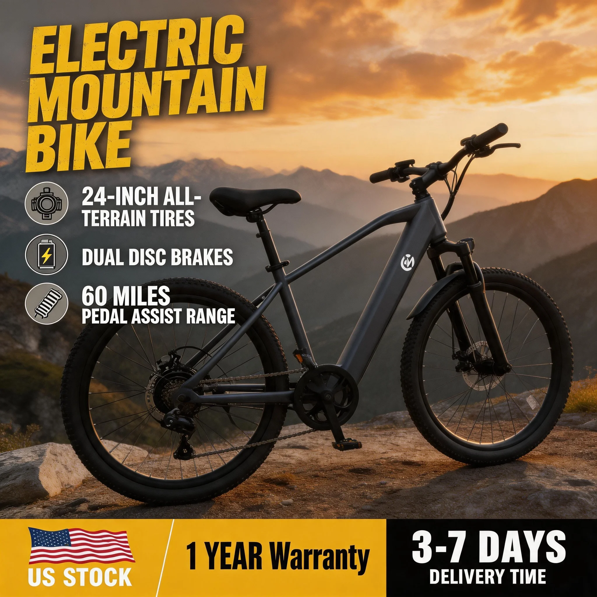 Rugged Mountain E-Bike for Adults, 500W Stable Motor Output for Continuous Off-Road Riding, 24 Inch Tough Tires Resist Puncture on Rocky Ground, Dual Disc Brakes for Safe Control, Removable 48V 10.4Ah Battery, Great Gift for Outdoor Explorers