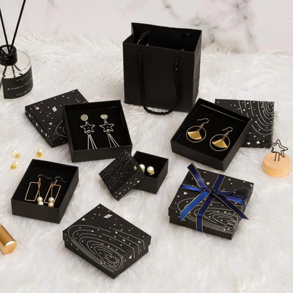 

10Pcs Black Silver Jewelry Storage Box Cardboard Durable Ring Earring Necklace Organizer for Women Girls Jewelry Storage Box