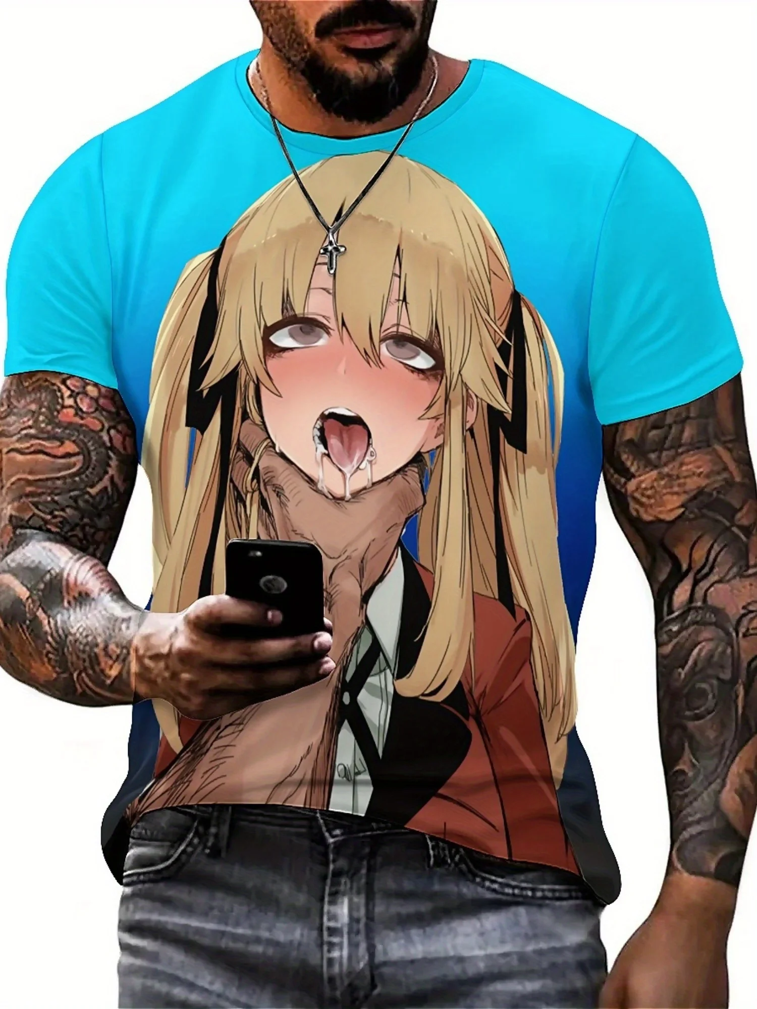 Plus Size Anime Graphic T-Shirt for Men & Women - Soft Polyester 3D Print Short Sleeve Tee with Vibrant Anime
