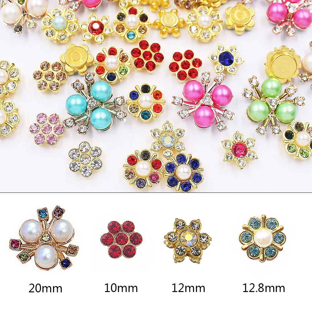 30pcs-100pcs Mix Size Sew On Rhinestones Flatback Gold Base Shiny Crystals Beads Flower Rhinestones Glue On Rhinestones Crafts