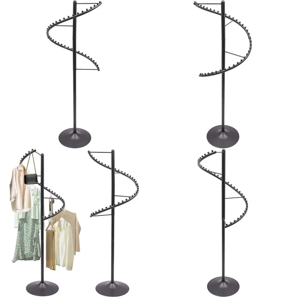 

360 ° Портативная спиральная вешалка для одежды с 38 крючками, высотой 1,8 м, для розничной торговли и домашнего использования (черная)