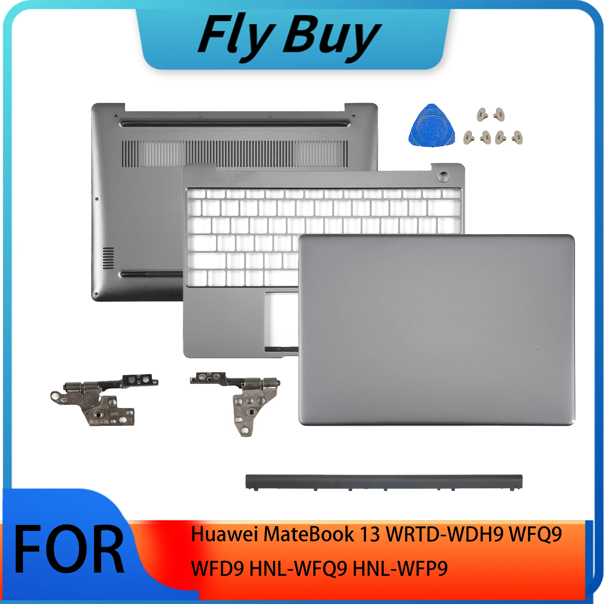 Новые детали для ноутбуков для Huawei MateBook 13 WRTD-WDH9 WFQ9 WFD9 HNL-WFQ9 HNL-WFP9, задняя крышка ЖК-дисплея/крышка шарнира/подставка для рук/серая нижняя часть Новые детали для ноутбуков для Huawei MateBook 13 WRTD-WDH9 WFQ9 WFD9 HNL-WFQ9 HNL-WFP9, задняя крышка ЖК-дисплея/крышка шарнира/подставка для рук/серая нижняя часть