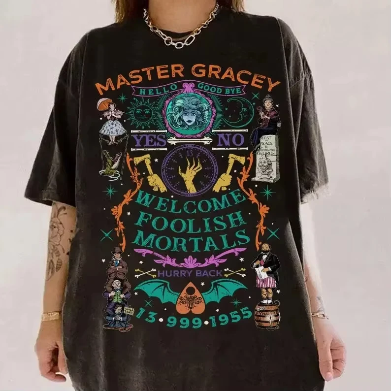 ディズニー ハウントド マンション ストレッチ ルーム ウェルカム フーリッシュ モータルズ シャツ ディズニーランド パーティー シャツ ヒッチハイキング ゴースト ハットボックス ゴースト Tシャツ