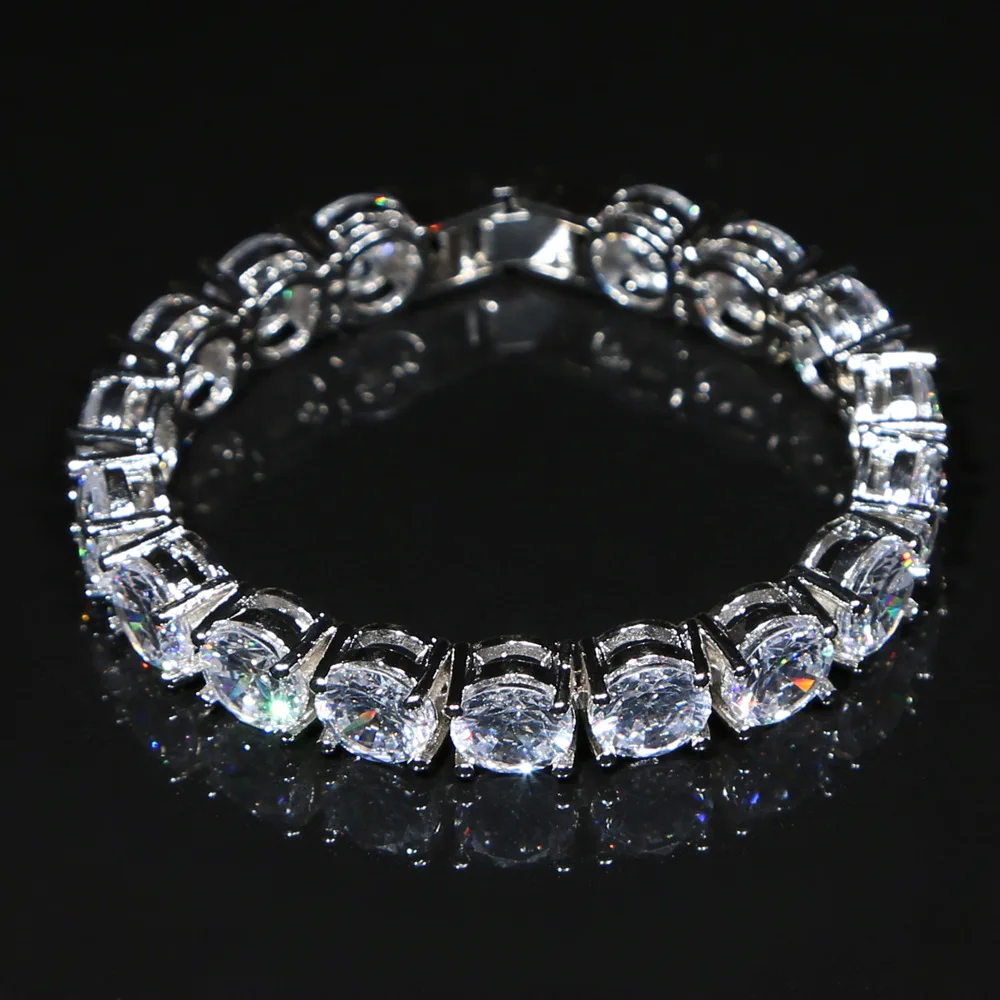 

Новая мода хип-хоп Bling 8 мм CZ теннисная цепочка Iced Out кубический цирконий Cz браслеты для женщин и мужчин браслет серебряного цвета ювелирные изделия