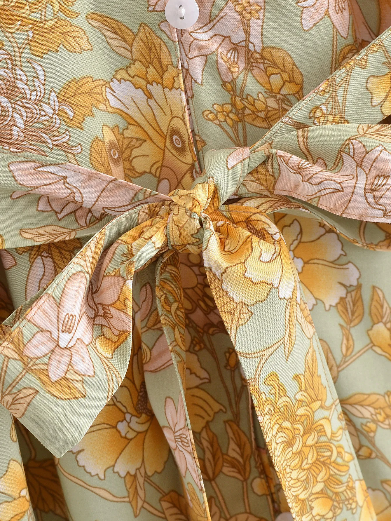 BOHO Orange Floral Print Women Long sleeve Dress Holiday Tide Bow Sashes Center Buttons Maxi Dresses Holiday Robe Vestido