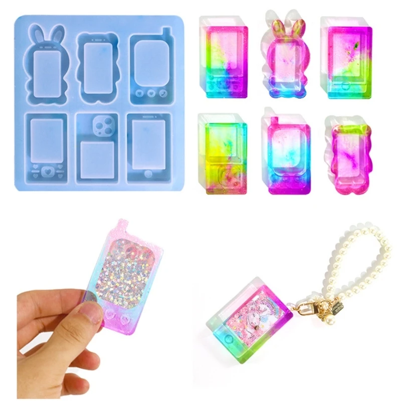 Little Rabbit Phone Silicone Epoxy Resin Mold DIY Keychain Pendant for Bag Decor