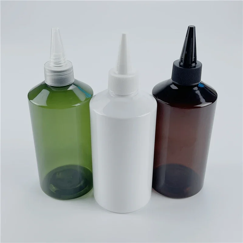 

Brown White Green 300ML X 20 Empty Cosmetic Oblique Shoulder Plastic Bottles With Pointed Mouth Cap DIY Essential Oil Containers