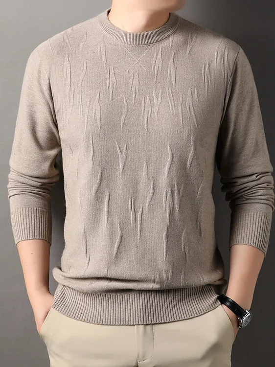 

Middle-aged Men's Knitted Long Sve round Ne Casual T-irt Spring Autumn Busin Casual Versatile Base Layer irt