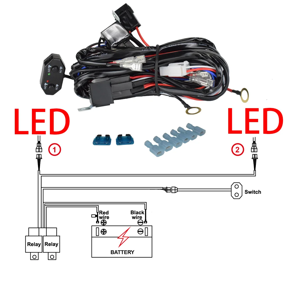 JALN7 Switch Wiring Harness Kit 18AWG 3 Meters 2 Leads 3 Modes 12V ON OFF for Off Road Lights LED Work Light ﻿