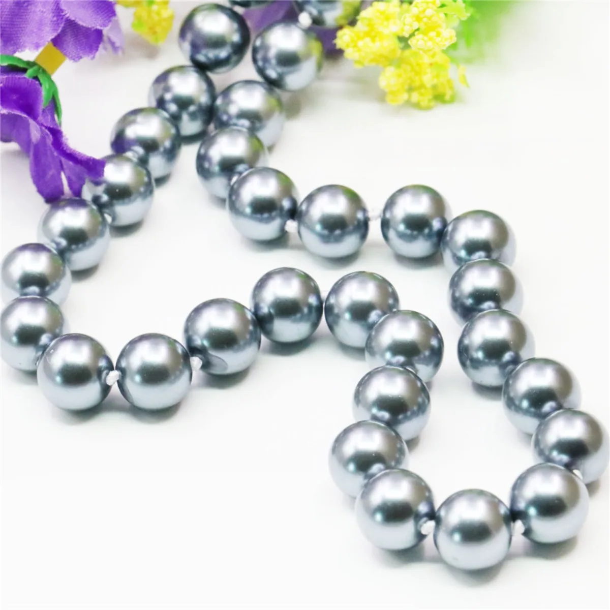 8 10 12mm Round Gray Shell Pearl Necklace Women Neck Wear Jewelry Making Design Gifts Accessories with Steering Wheel Clasp