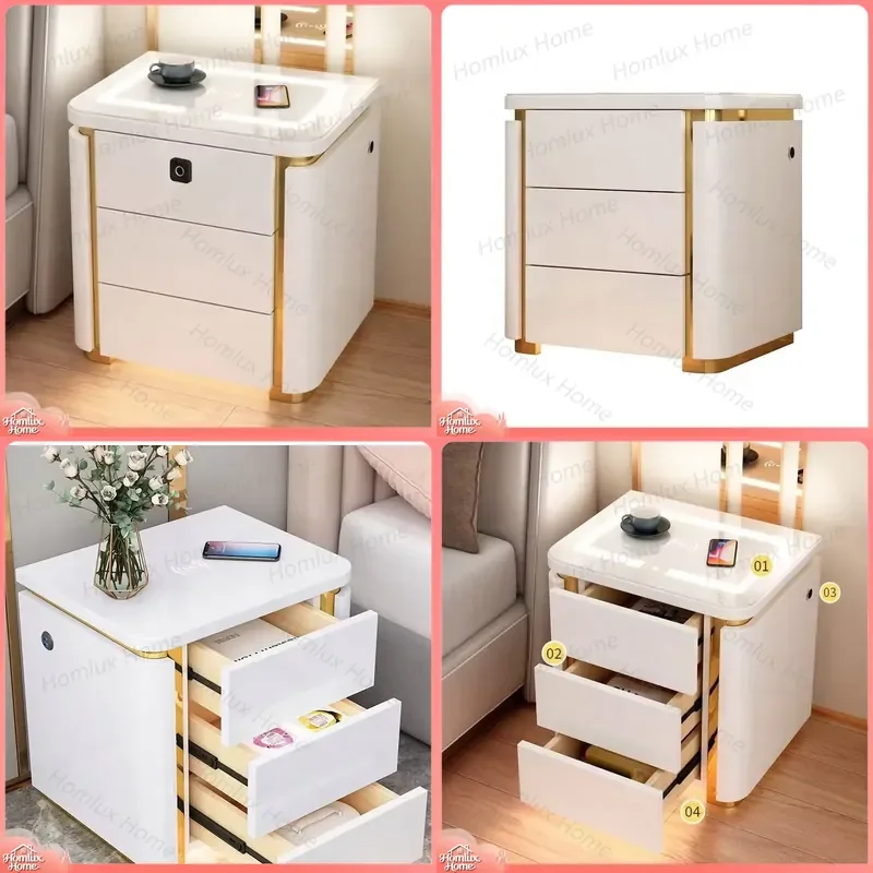 Smart Wireless Charging Bedside Table with USB Ports Fast Charging Station for iPhone Samsung Galaxy Bedroom Furniture