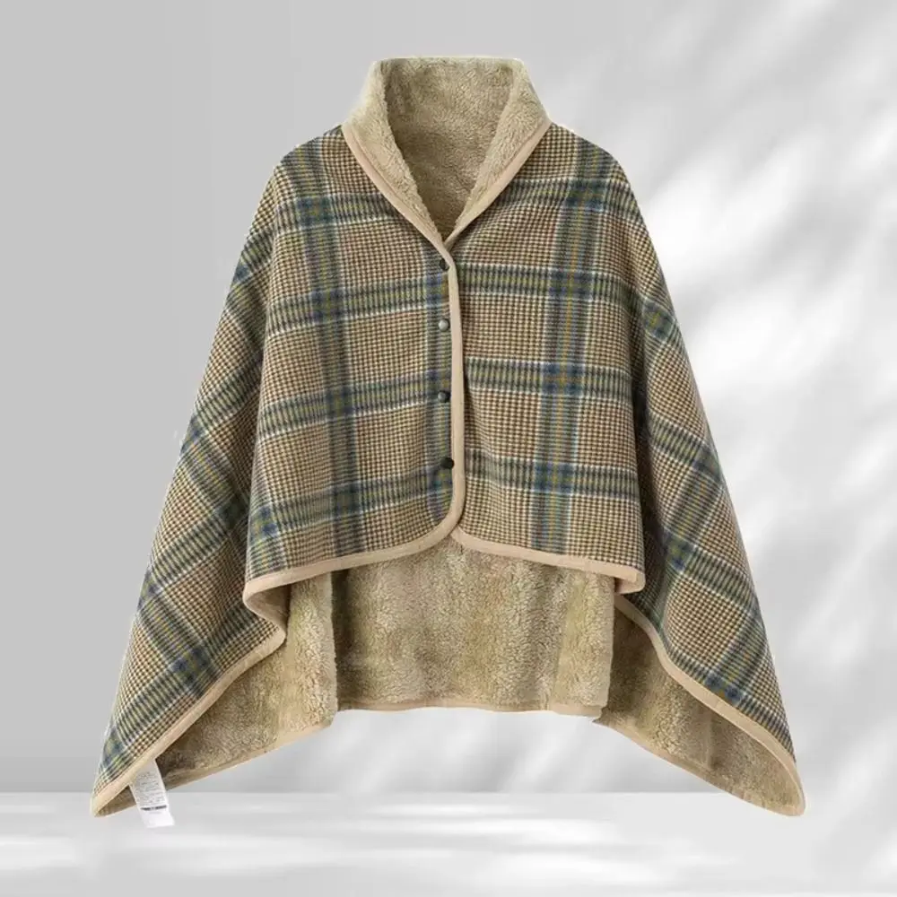 Multi-function Plaid Wearable Blanket Fleece-lined Thicken Casual Office Blanket with Button Warm Home Shawl Blanket Bedroom