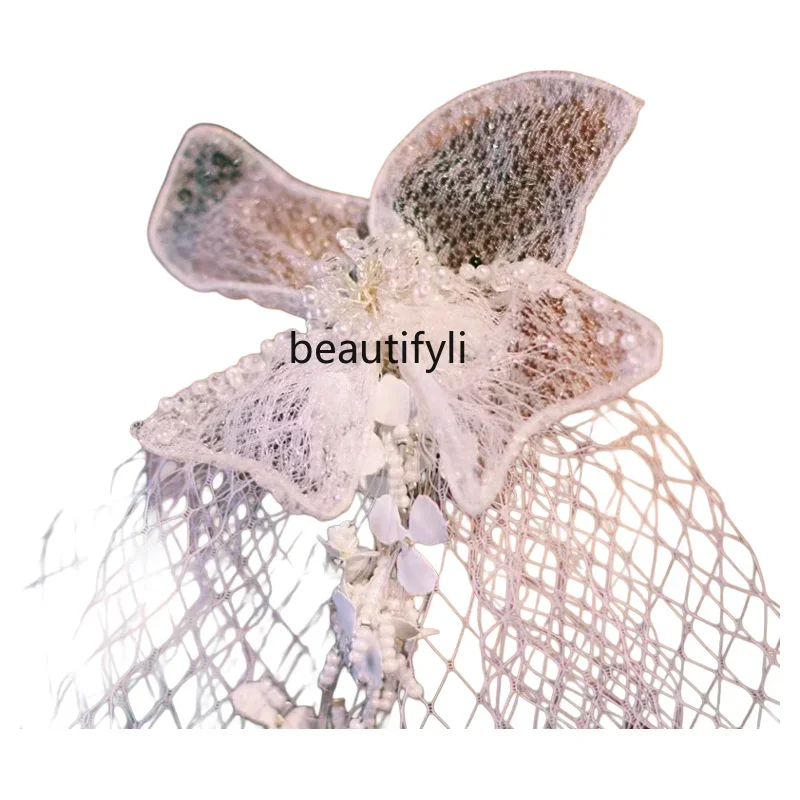 Light veil super cute mesh headgear bride Mori wedding hair accessories super fairy studio photo