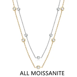 Lnngy 925 Sterling Silver Necklaces Round Cut 2.5mm/4mm Bezel Moissanite Choker Necklace for Women Multilayer Neck Jewelry