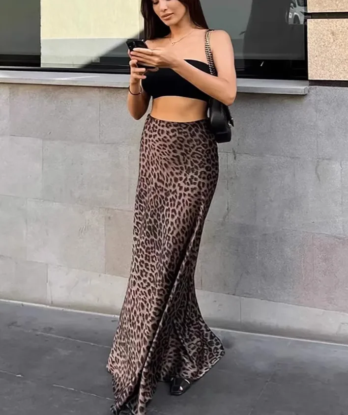 Falda sexy de cola de pez con estampado de leopardo