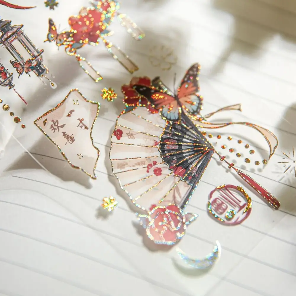 DIY Crafts Moonlight Flower Collage Decals Handmade Decorative Embossed Gilding Sticker Bling Aesthetic Laser Aesthetic Decals