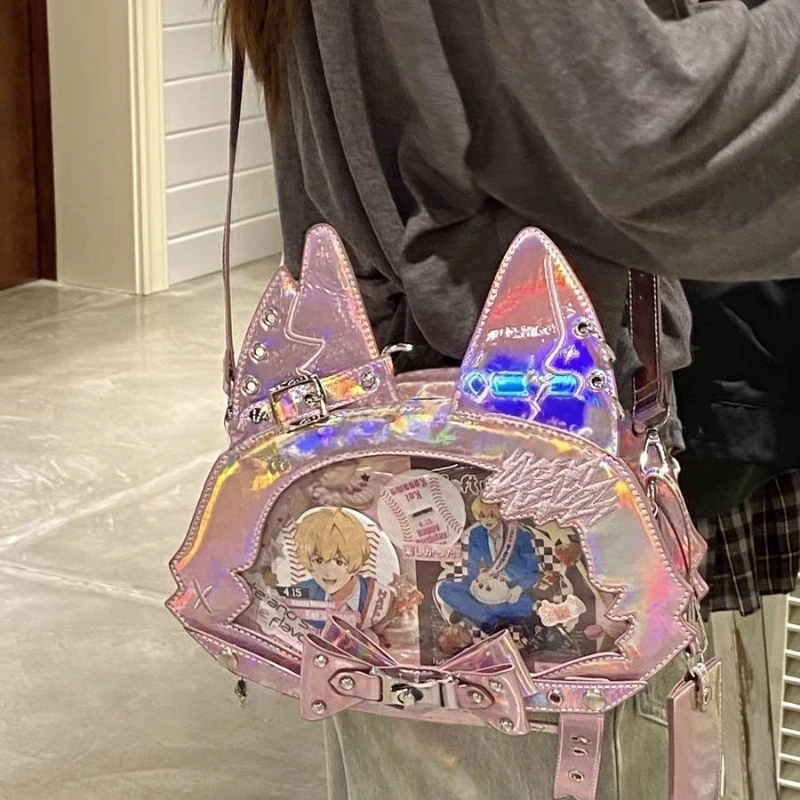 Cute Cat Ita Mochila Original Mochilas Mujer Hot Girls Bow Bag Kawaii Crossbady Bags For Women Chain Transparent Backpack