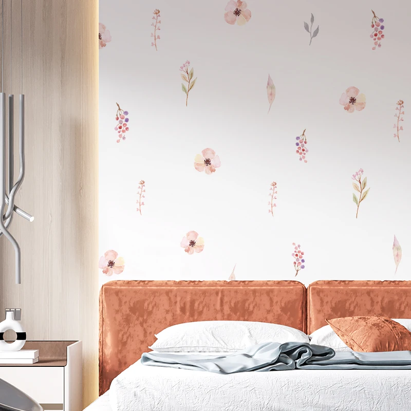 Pink Flowers Wall Stickers for Living Rooms, Background Wall Decoration, Self-adhesive Vinyl Sticker, Girls Bedroom