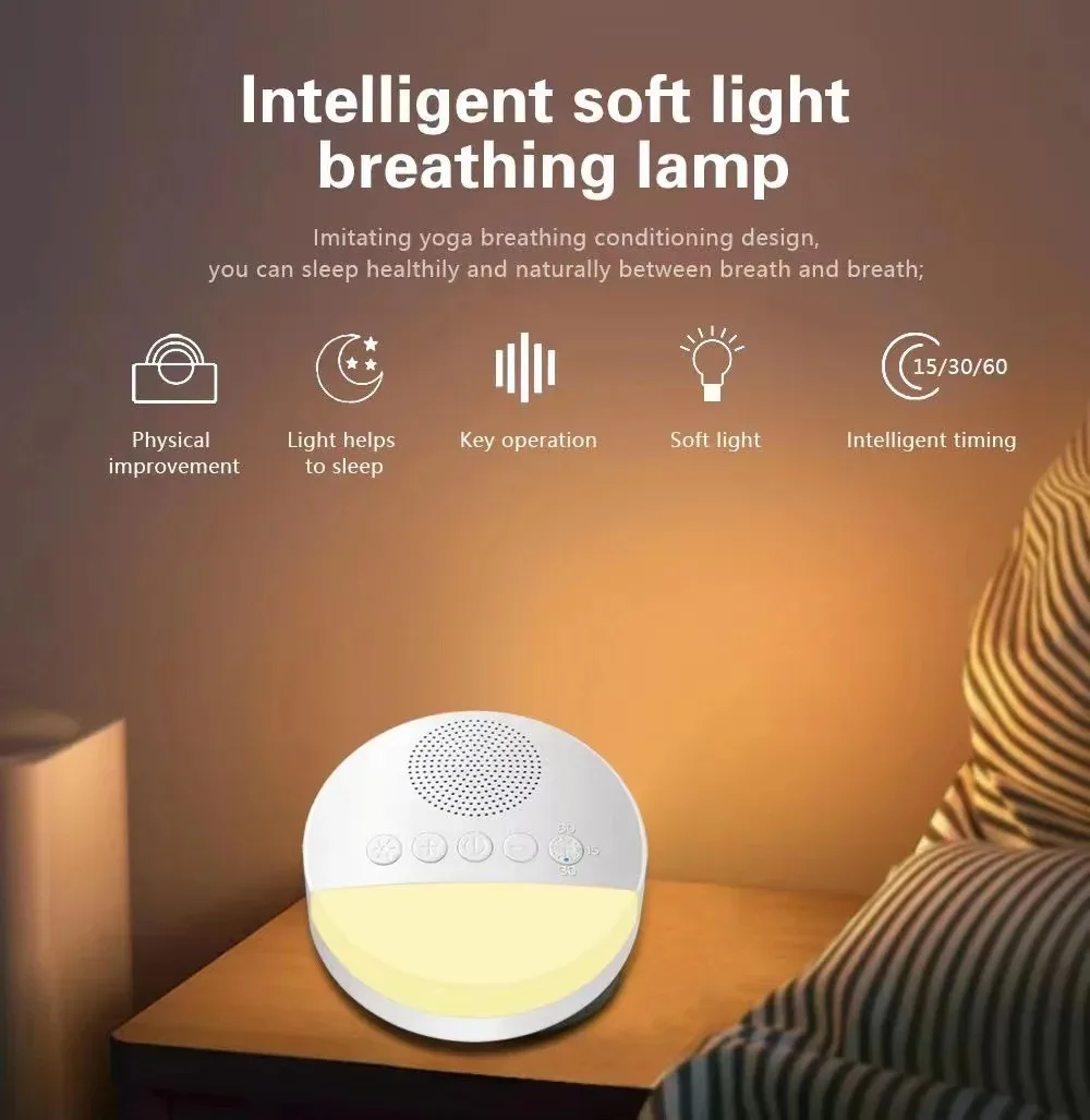 White Noise Machine Baby Sleep Sound Player Night Light USB Rechargeable Timed Shutdown Travel Night Light White Noise Speaker