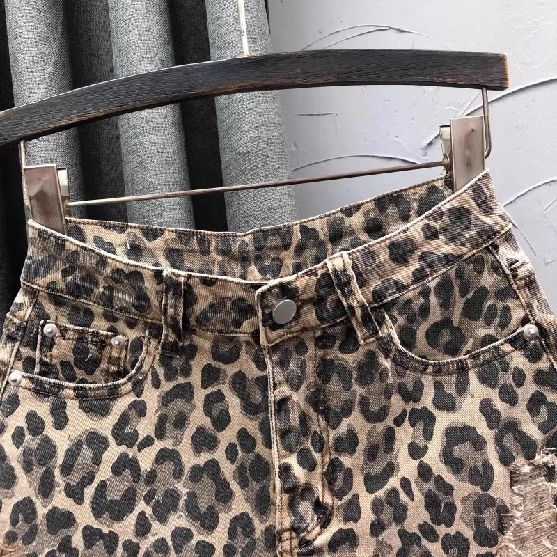 Sexy Leopard Print High-waiste - đánh giá và giá Shorts Denim Frayed