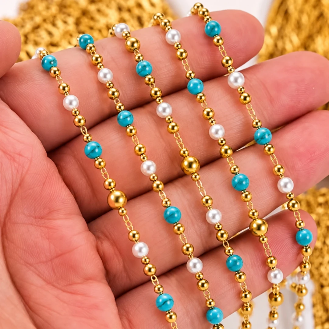 0.5Meter 1Meter Turquoise Bead Chain Bulk Gold Chains for Jewelry Making Stainless Steel Paperclip Chains for Necklace Making