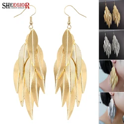 Layered Leaf Dangle Earrings for Women Accessories Simple Fashion Iron-alloy Leaves Drop Long Earring Decoration Ornaments Gifts