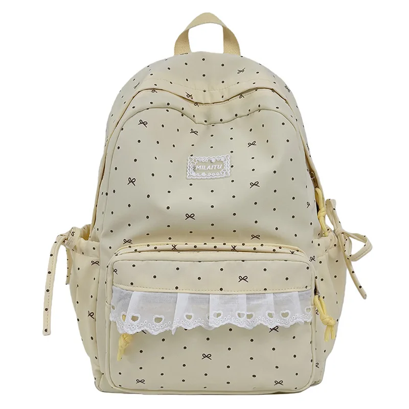 Korean StyleinsCollege-style polka dot high-appearance middle school student backpack, sweet lace soft girl style travel backpac