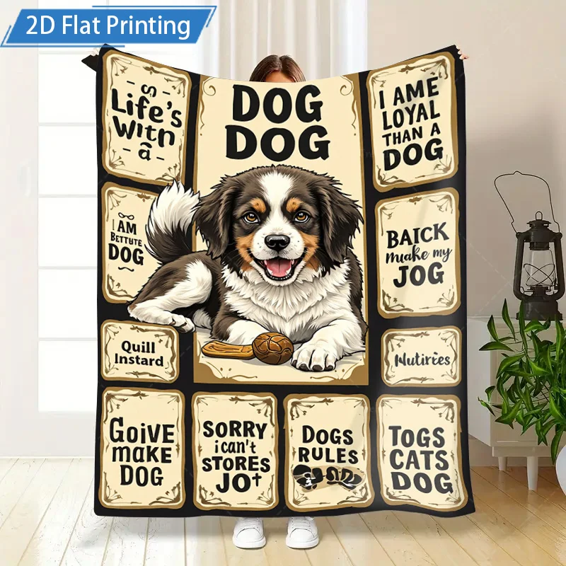 ผ้าห่มสักหลาด 1 ชิ้นผ้าห่มขนแกะคนรักสุนัขพร้อมคำคมสุนัขตลกและดีไซน์ลูกสุนัขน่ารัก