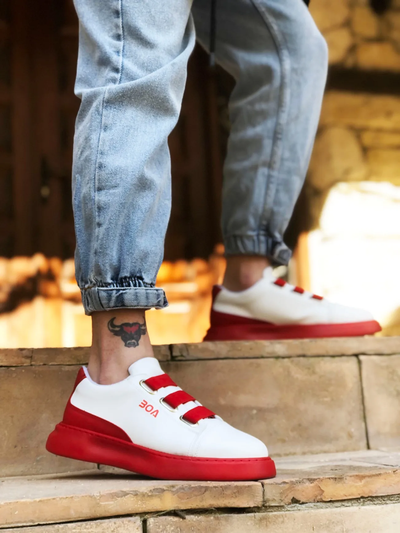 

BA0329 3-Stripes White Red Detailed Thick Sole men's Casual Shoes