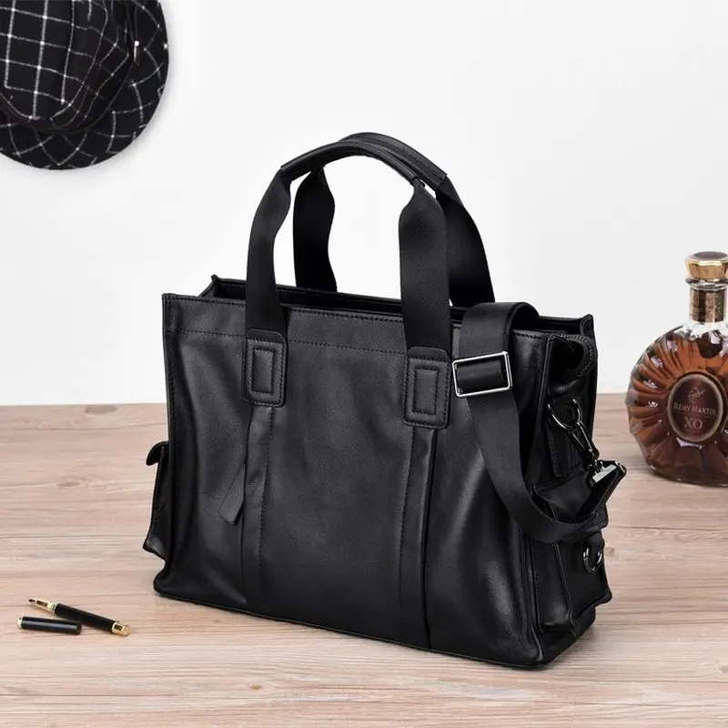 Wood Texture Briefcase PU Leather Men'S Luxury Handbag Executive Document Office Shoulder Portfolio Business Crossbody Side Bag