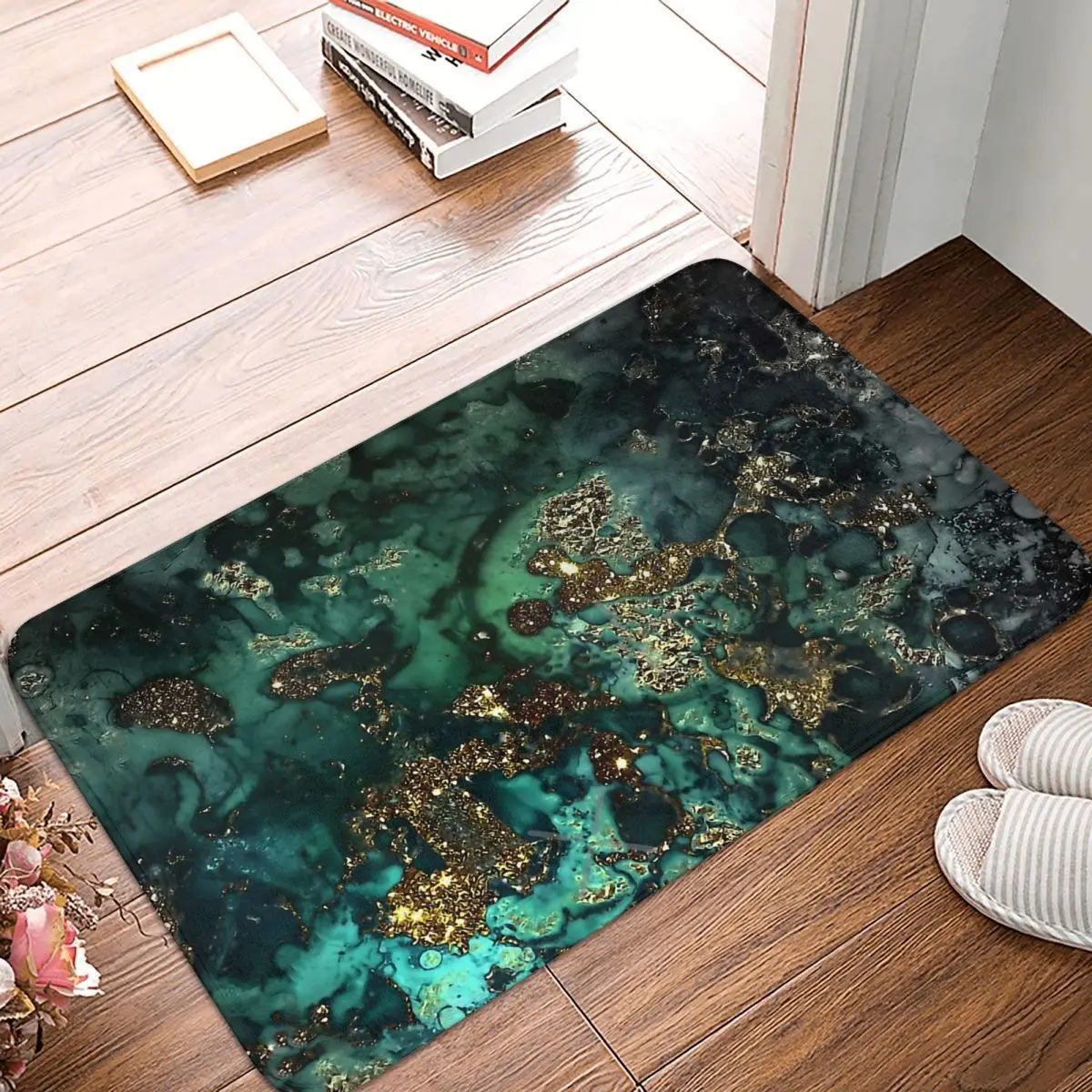 

Non-slip Doormat Gold Indigo Malachite Marble Bath Kitchen Mat Outdoor Carpet Indoor Pattern Decor