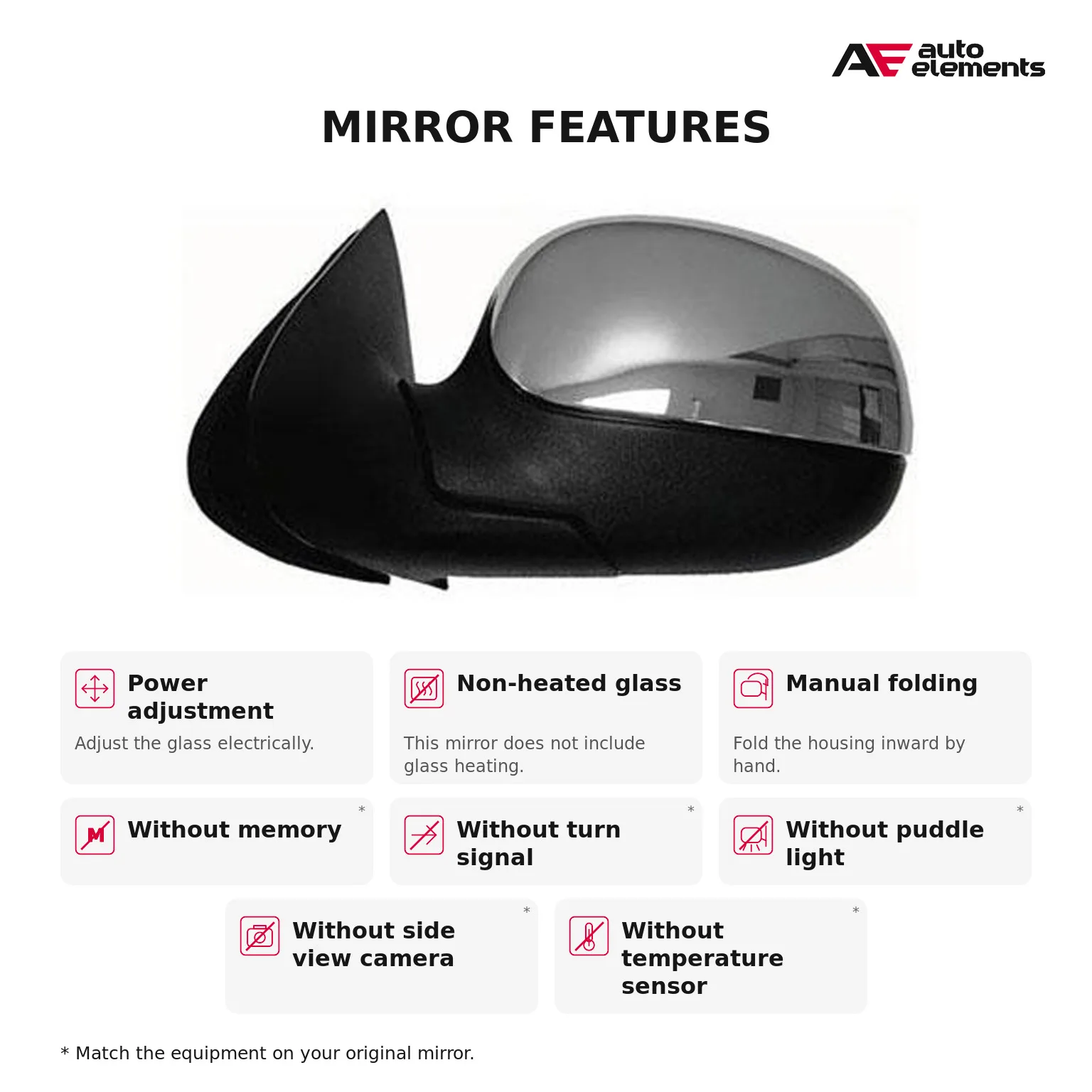 Autoelements Door Mirror Power Glass Driver Side For 1997-2002 Ford F-150 F-250