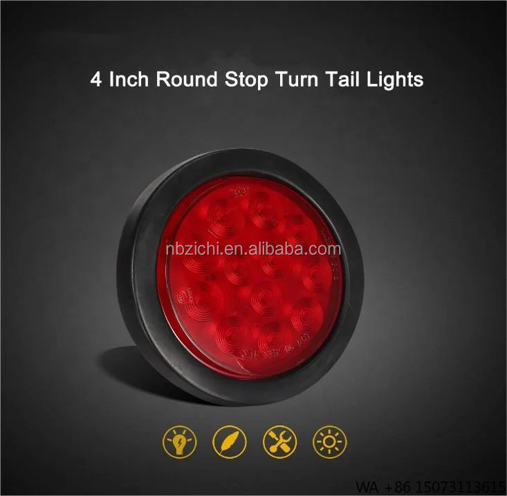 

4" Round 12 LED Trailer Tail Light Stop Turn Brake Light with Rubber Grommets for RV Trucks