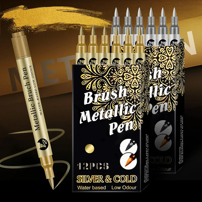 Soft-head High-gloss Metal Craft Pen Quick-drying Waterproof Paint Marker Gold Silver Ink Can Be Added DIY Graffiti Painting Pen