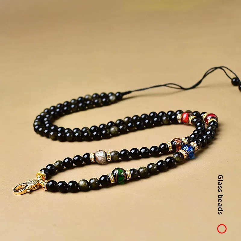 Chinese Style Lucky Gold Sheen Obsidian Beaded Necklace 6mm Beads Adjustable Quick Release Clasp For Thangka Amulet Buddha Penda view 4