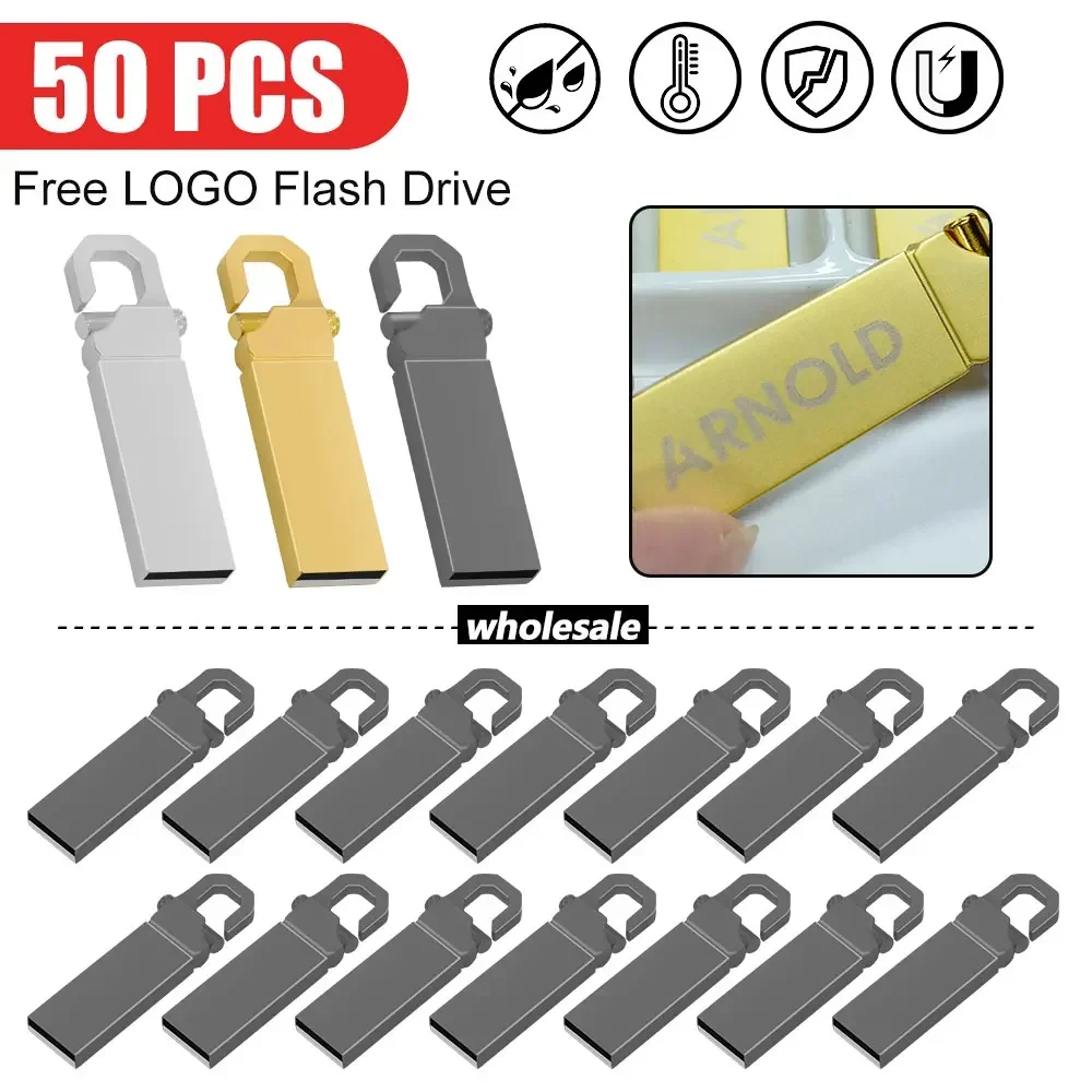 50PCS Free Logo Metal Pen Drive 64GB USB Flash Drive 32GB Flash Disk 16GB 8GB4GB 2GB 1GB Memory Stick Free Delivery Shipping