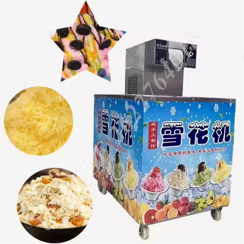 200kg/24h Korean Snowflake Ice Machine Folding Trolley Street Stall Mobile Booth Milk Mango Bingsu Shaver Smoothie Crusher