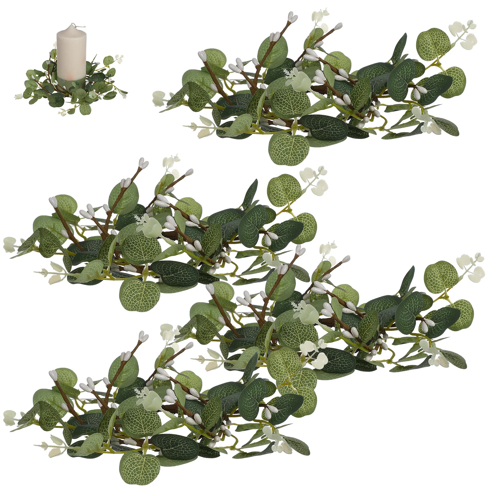 

4pcs Realistic Eucalyptus Wreath Small Rings For Spring Table Decor Diy Party Decoration Flower Wreath Home Wedding