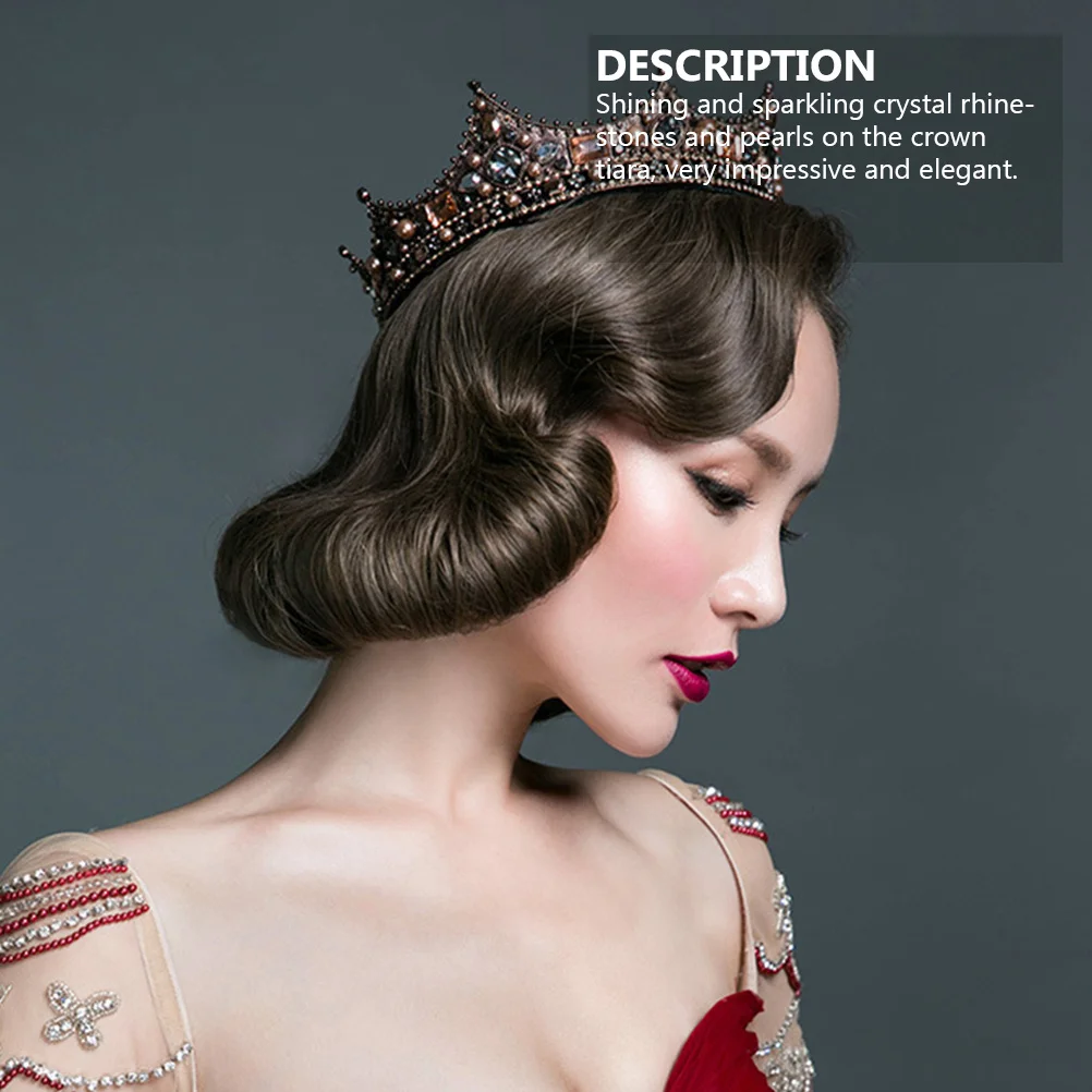 

Shiny Rhinestone Pearl Crown Headdress Bridal Wedding Hair Decor Elegant Tiaras for Ladies Anniversary Valentine's Day