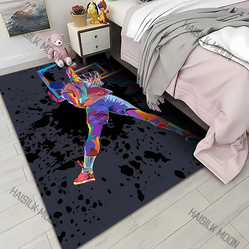 Vibrant basketball player soaring dunk Print Carpet for Living Room Bedroom Sofa Home Decor Rus Non-slip Floor Mat Luxury Gift
