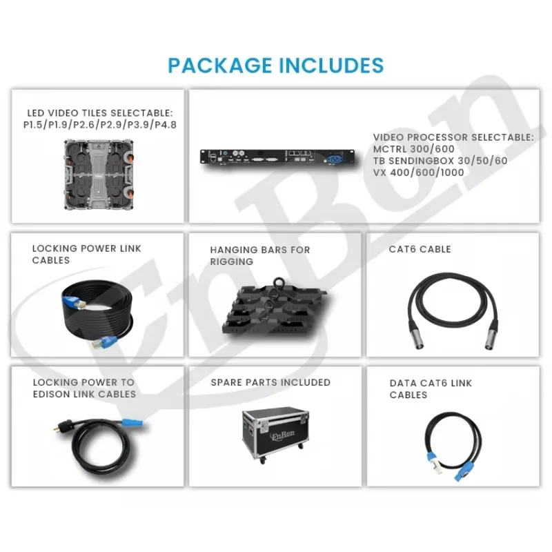 ENBON 3x5 LED Video Wall Indoor/Outdoor P2.6-P3.9 500x500mm IP65 Waterproof 800-5500 Nits Brightness 3840Hz/7680Hz Sunlight