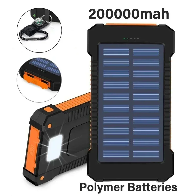 200000mah Large Capacity Solar Powerbank Portable External Battery Flashlight Fast Charging Solar Panel Outdoor Essential