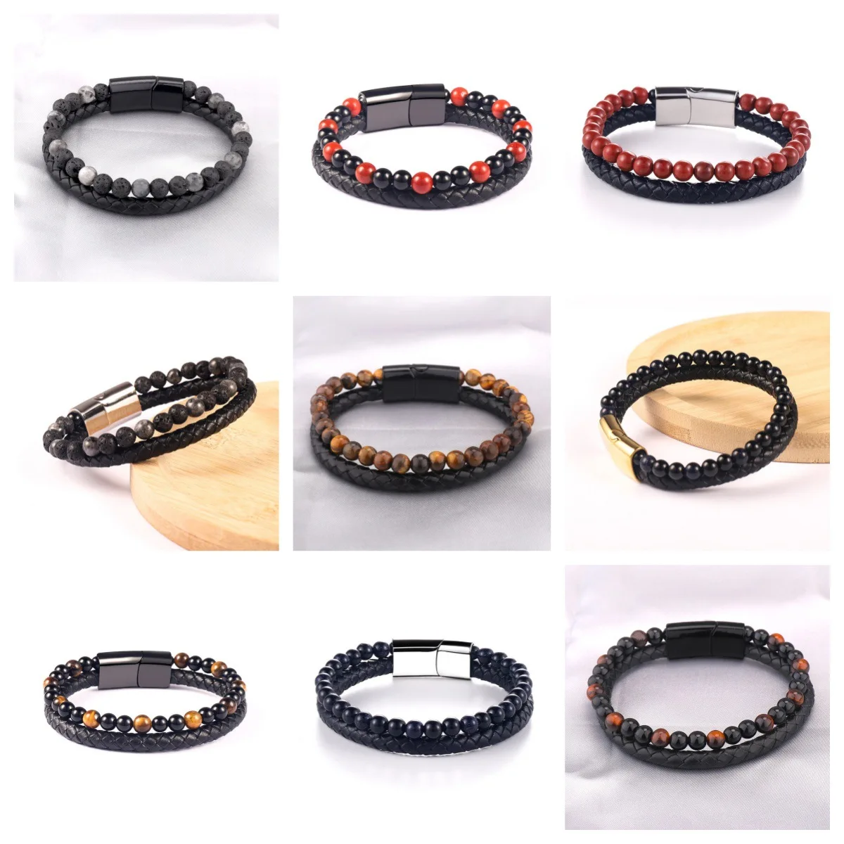 1 szt. Gorący sprzedawanie wielokolorowa kreatywność tygrysie oko bransoletka z kamienia wulkanicznego, ręcznie tkana bransoletka z klamrą magnetyczną akcesoria