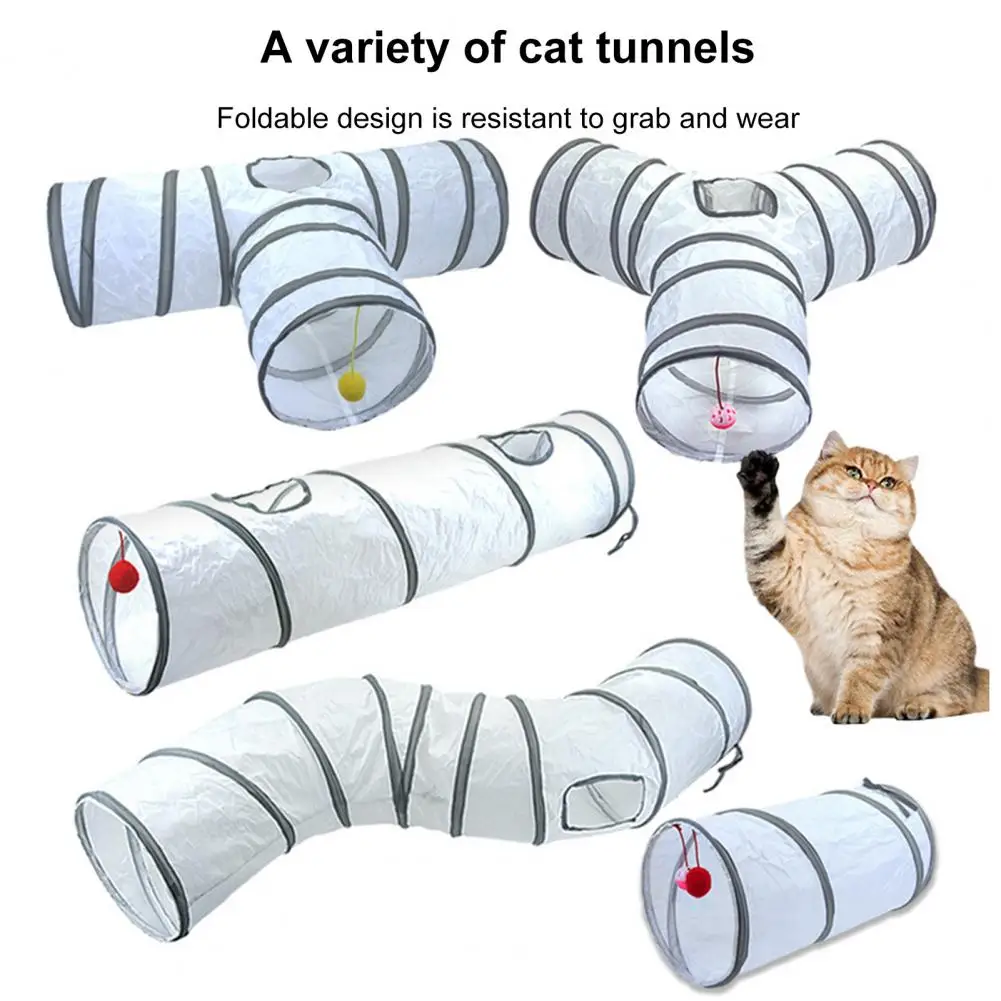 Cat Tunnel Toy S-Shaped T-shaped Y-shaped Straight Collapsible Interactive Pet Tunnel With Play Ball Playhouse Maze For Cats