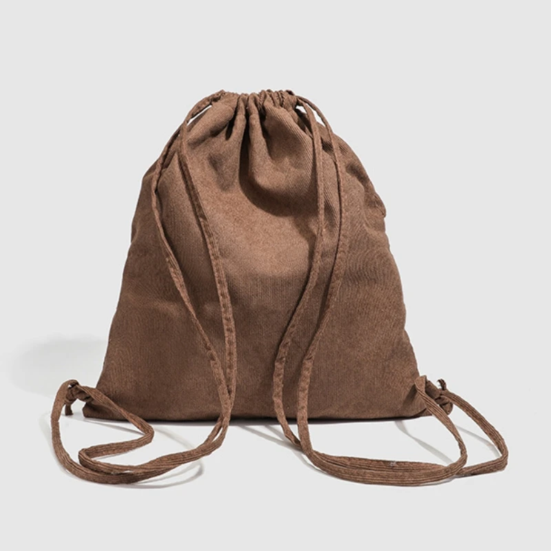 Fashion Corduroy Pleated Ruffled Drawstring Backpack Lightweight Autumn Vintage Solid Color Backpack Bags for Woman 2025