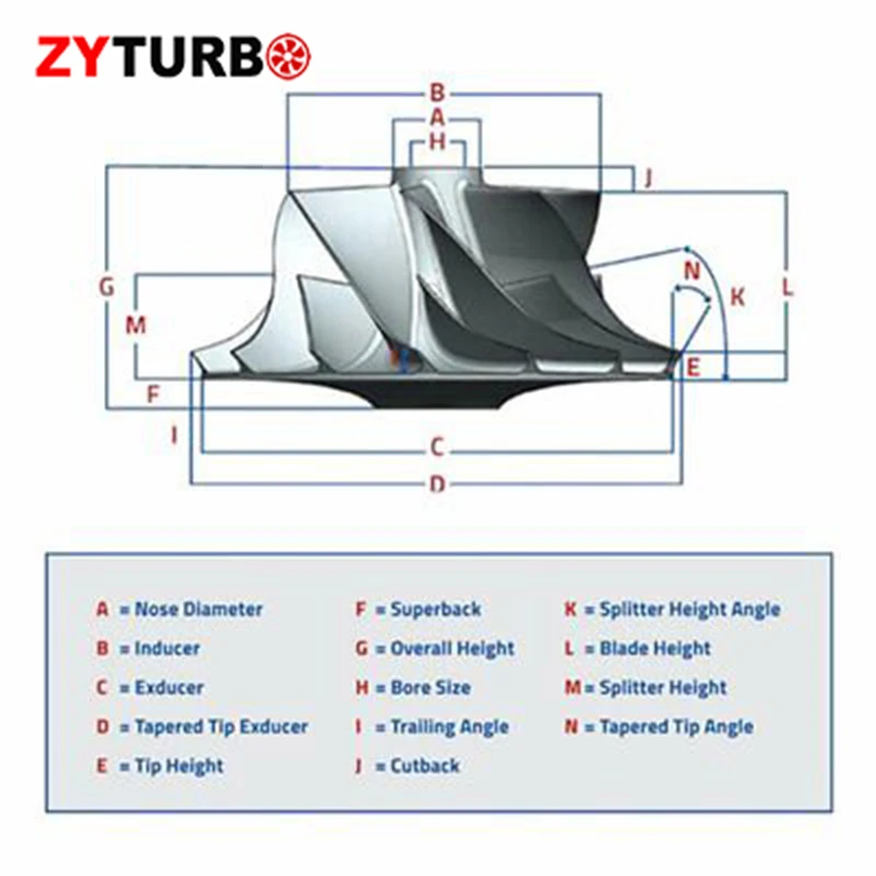 Roda do compressor turbo GT35 GT3582 61,5 / 81,5 mm balanceada